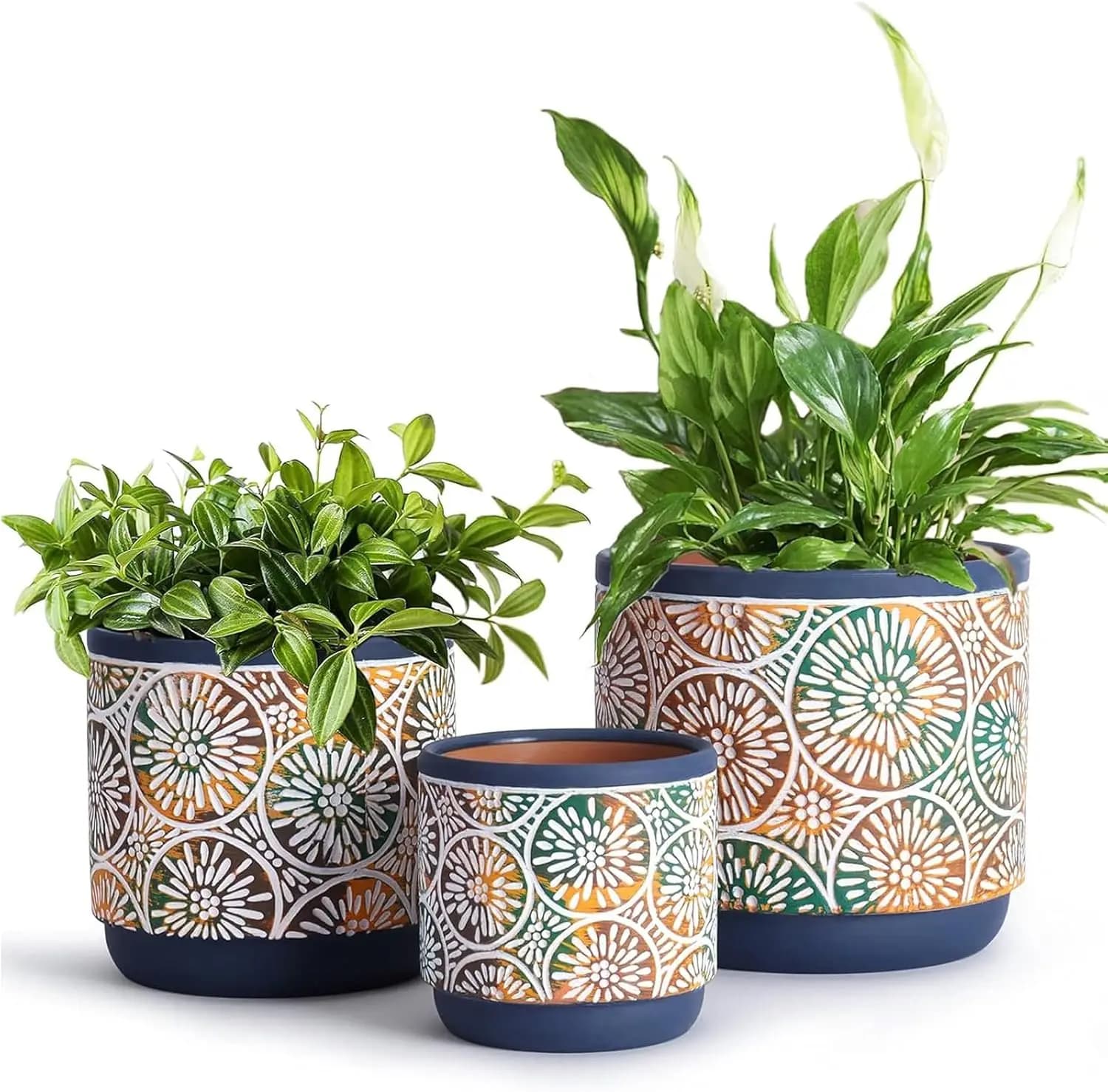 Set di 3 Vasi in Ceramica con Fori di Drenaggio, 5.7/4.7/3.5 Pollici, Moderni e Decorativi per Piante da Interno ed Esterno