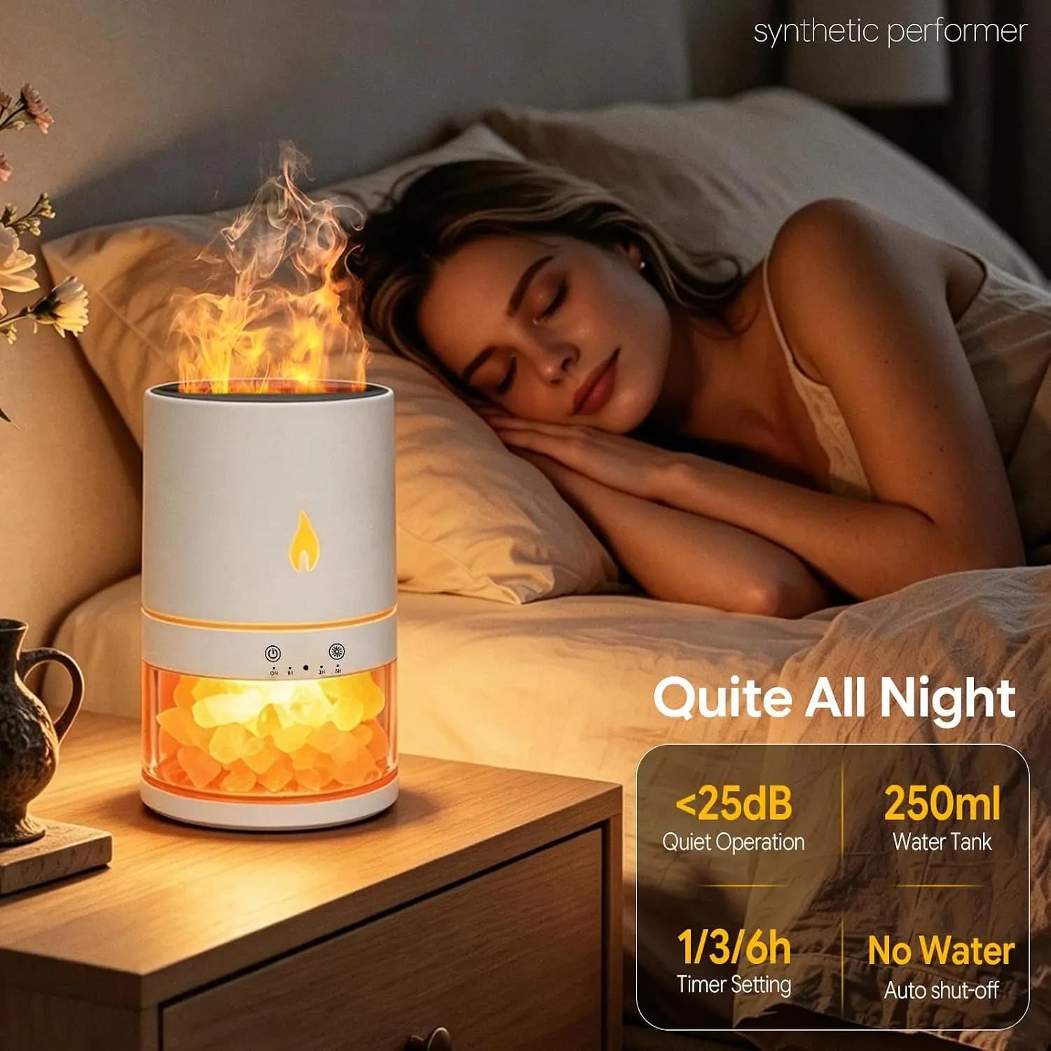 5-in-1 Flame Himalayan Salt Lamp Ultrasonic Essential Oil Diffuser, Cool Mist Humidifier, 1H/3H/6H Timer, Auto Shut-Off