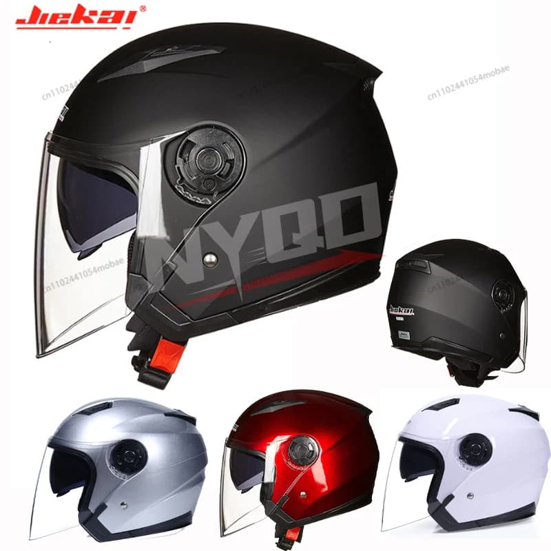 JIEKAI Men Motorcycle Half Helmets Dual Lens Scooter Moto Helmet Casco Village Riding Capacete De Moto Motocross Helmets
