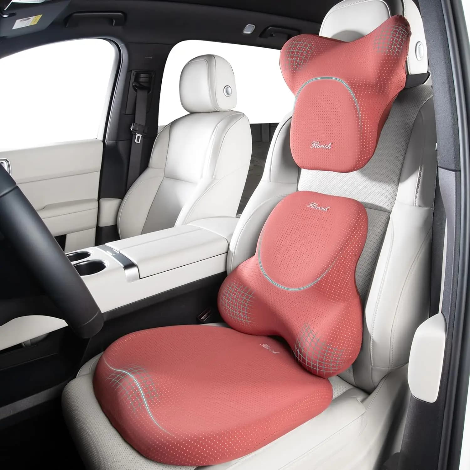 Cuscino Ergonomico in Memory Foam Rosso per Auto, Sedia da Ufficio e Sedia a Rotelle con Poggiatesta per Alleviare la Pressione