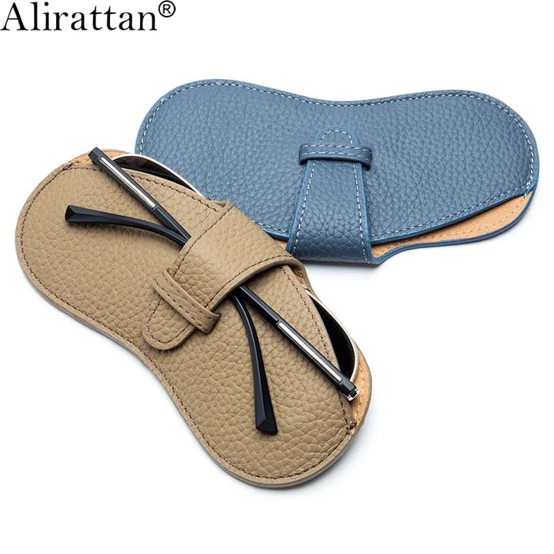 Alirattan New Genuine Leather Eyeglass Case,2026 Fashion Designer High Quality Ladies And Men Charm Glasses Storage Bag A345
