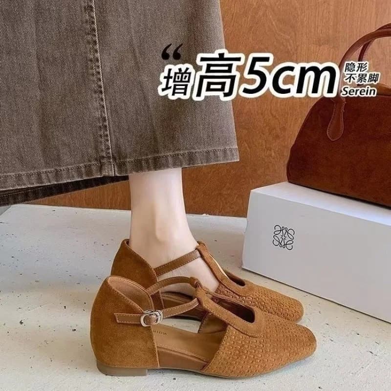 French Square Toe Women's Single Shoes with Increased Height, 2026 New Summer Straight Strap Thick Soled High-heeled Sandals