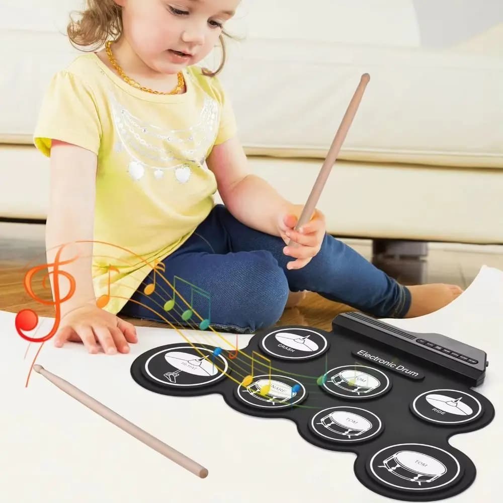 Set di batteria elettronica portatile con 7 pad, USB, pedale di sustain ed effetti sonori digitali per principianti