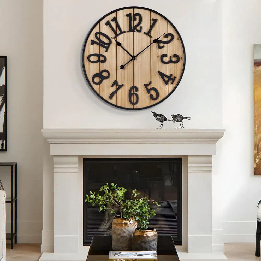 Orologio da parete 24 pollici, silenzioso, in metallo e legno, a batteria, per l'arredamento del soggiorno, grande orologio da parete in stile rustico, per esterni