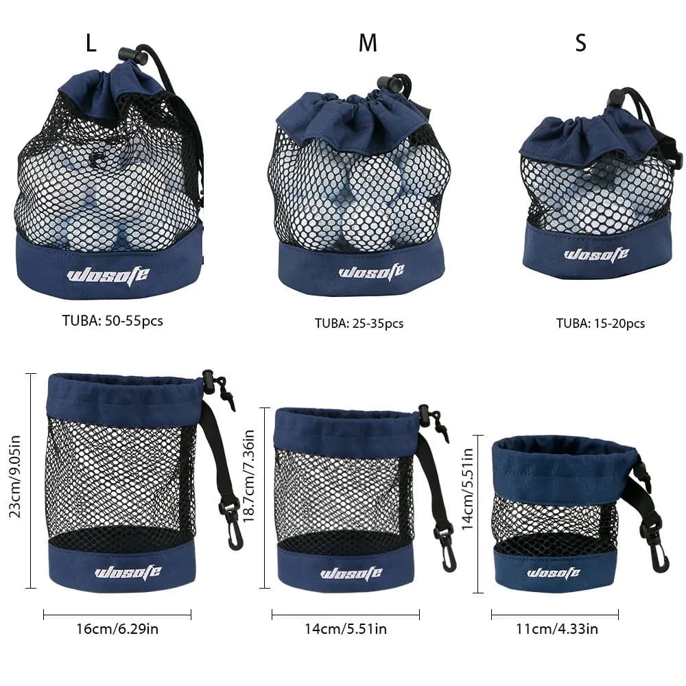 Sacca per palline da golf da 1 pezzo, borsa per palline in nylon a rete, supporto con coulisse, con clip in plastica per appendere, comoda da appendere al sacco da golf