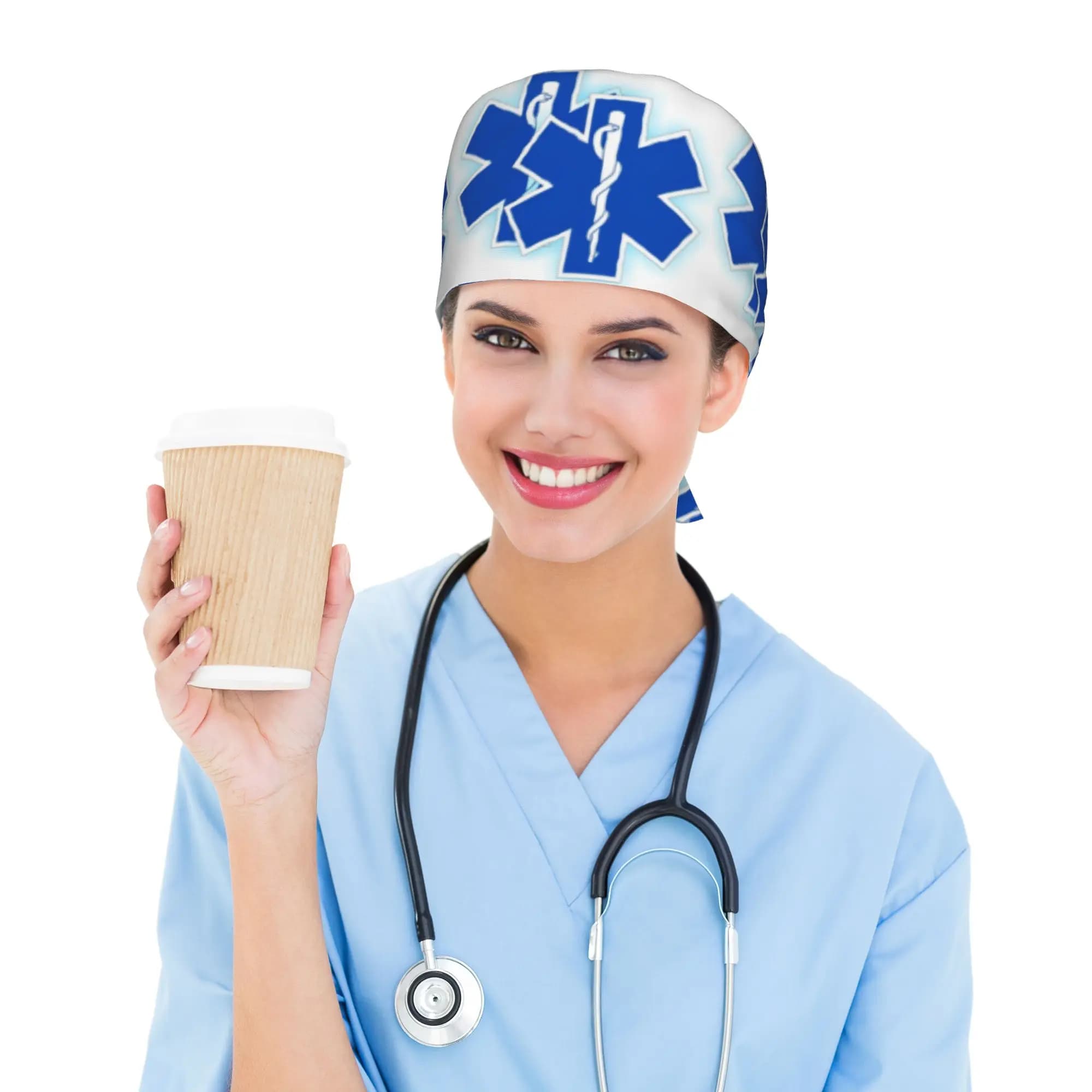 Custom Star of Life Medical Staff Scrubs Hat Men Women For Chef Hat Scrub Caps