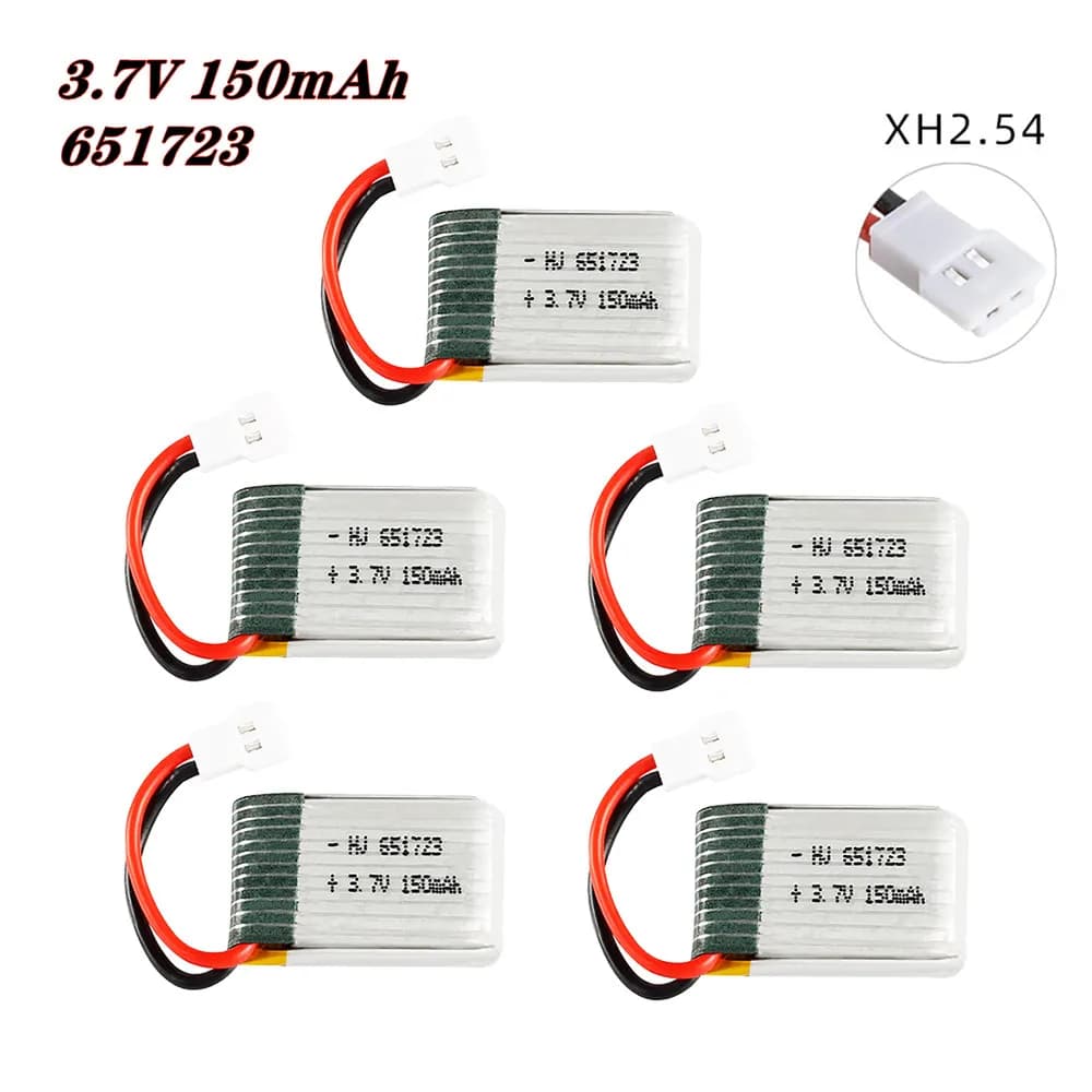 Batteria Lipo 3.7v 150mah per H2 H8 H48 U207 RC Quadcopter pezzi di ricambio 651723 Batteria H8 Batteria per elicottero giocattolo 2/3/4/5 pezzi