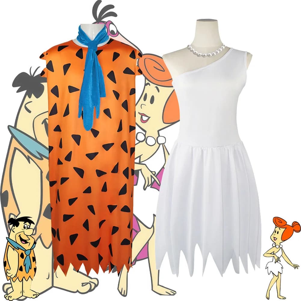 Cosplay Caveman Fred and Wife Cosplay Fantasy Costume Disguise Cartoon Flint Stone Fancy Dress Up Halloween Carnival Suit