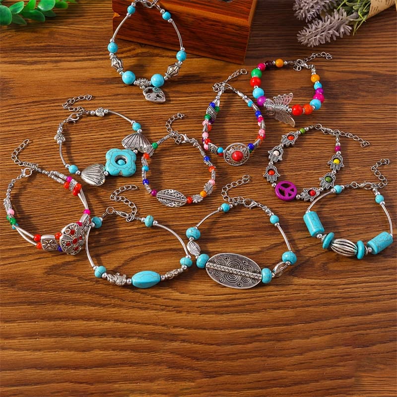 Bohemia Colorful Turquoise Bracelets for Women Handmade Stone Beads Bangles Girls Party Holiday Jewelry Gifts