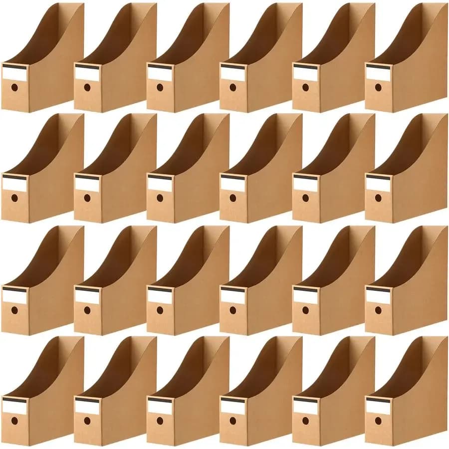 24 Pieces Magazines in Cardboard, Book Containers with Labels Stickers, Document Organizer, Paper Holder Boxes and Shelves