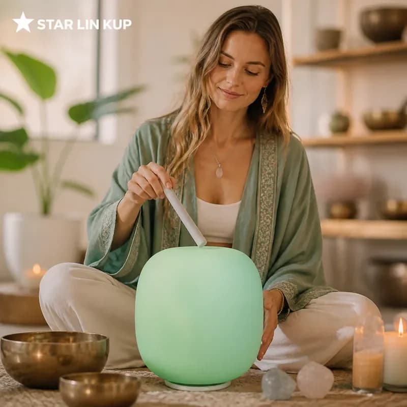STAR LIN KUP 7 Chakra Crystal Singing Bowl Frosted Green Quartz Sound Healing Meditation Yoga Therapy Instrument for Stress