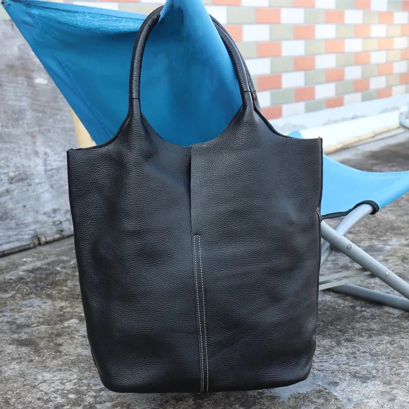 Women Genuine Leather Tote Bag Ladies Soft Cowhide Shoulder Handbags With Liner Bag Practical Daily Commuter Shopper Bag Luxury