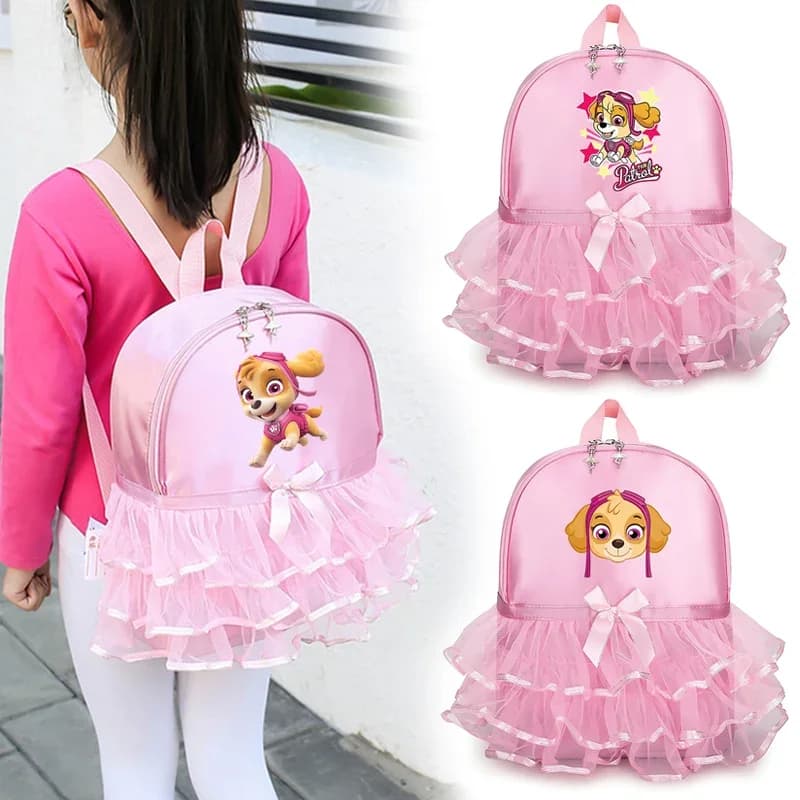 Paw Patrol Series Lace Backpack Pink Cartoon Skye Print Ballet Dance Bag Cute Bow Tie Bagpack Trend Birthday Gift
