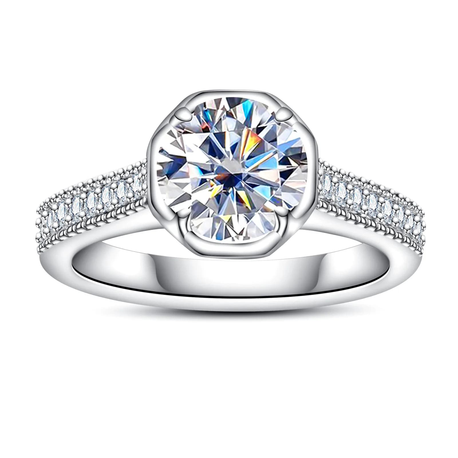 Anello PT950 con diamanti moissanite da 2 carati, doppio braccio con diamanti multipli, anello di lusso, regalo di lusso per la fidanzata, design di lusso