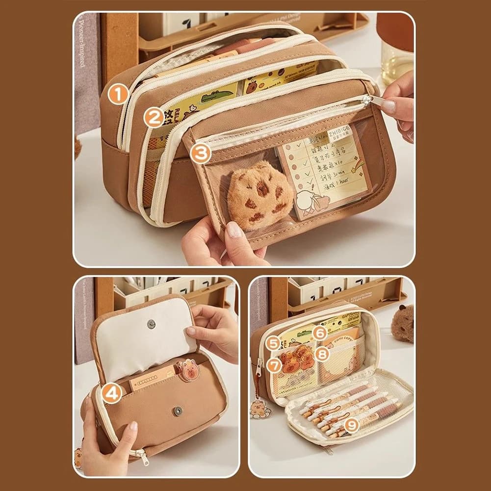 Zaino Capybara Carino con Astuccio, Borsa Scuola Kawaii, Tracolla Regolabile, Zaino Casual per Libri, Shopping e Lavoro