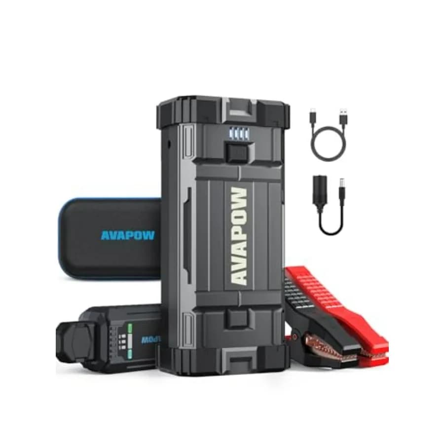 Avviatore di Emergenza Portatile 4000A per Auto, Booster Batteria 12V per Motori a Benzina o Diesel fino a 10L, Nero con Luce LED e USB