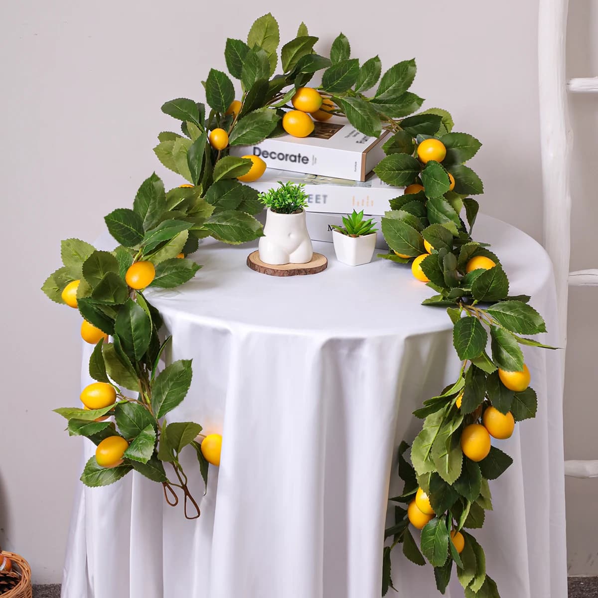 XIYA FIORE Ghirlande di limone finte Foglia finta Piante artificiali in rattan Giallo Verde Materiale plastico Decorazione da giardino Home Deco