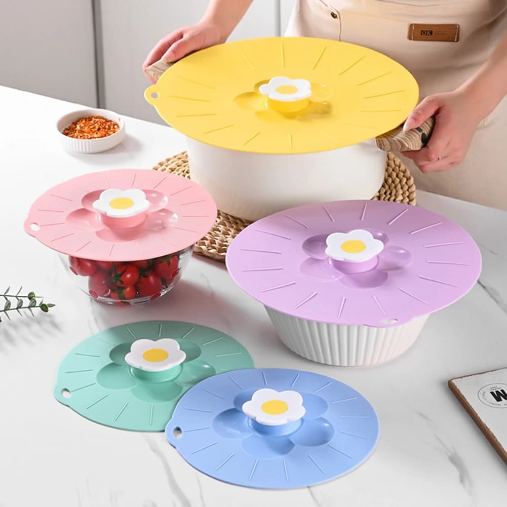 Maniglia a forma di fiore in silicone Involucro per alimenti Copri ciotola per microonde Antipolvere Conservazione fresca Coperchio per padella per pentola Gadget da cucina riutilizzabili