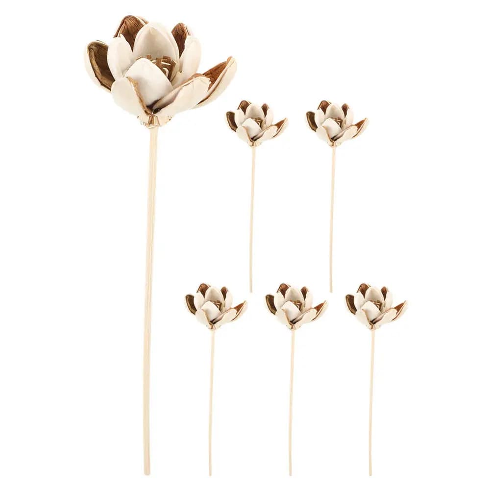 6Pcs Rattan Diffuser Sticks with Artificial Flowers Natural Wood Aroma Diffuser Refills for Bedroom Office Bathroom Home