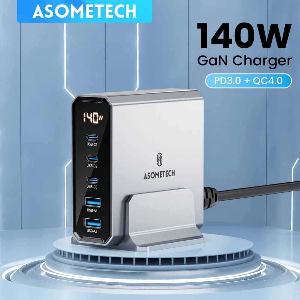 Caricabatterie GaN da 140W caricatore rapido USB C da tavolo 5 in1 PD3.0 QC 4.0 3.0 PPS caricatore USB di tipo C caricabatterie con Display a LED per iPhone 15 Macbo