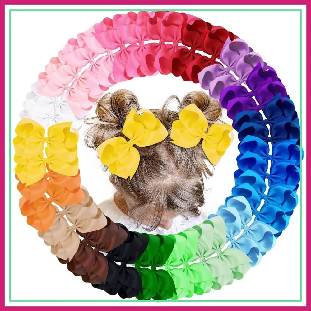 40 Pezzi Fiocchi per Capelli da 4,5 Pollici con Clip, Nastro Grosgrain, Fermagli a Coccodrillo, Accessori per Capelli per Ragazze