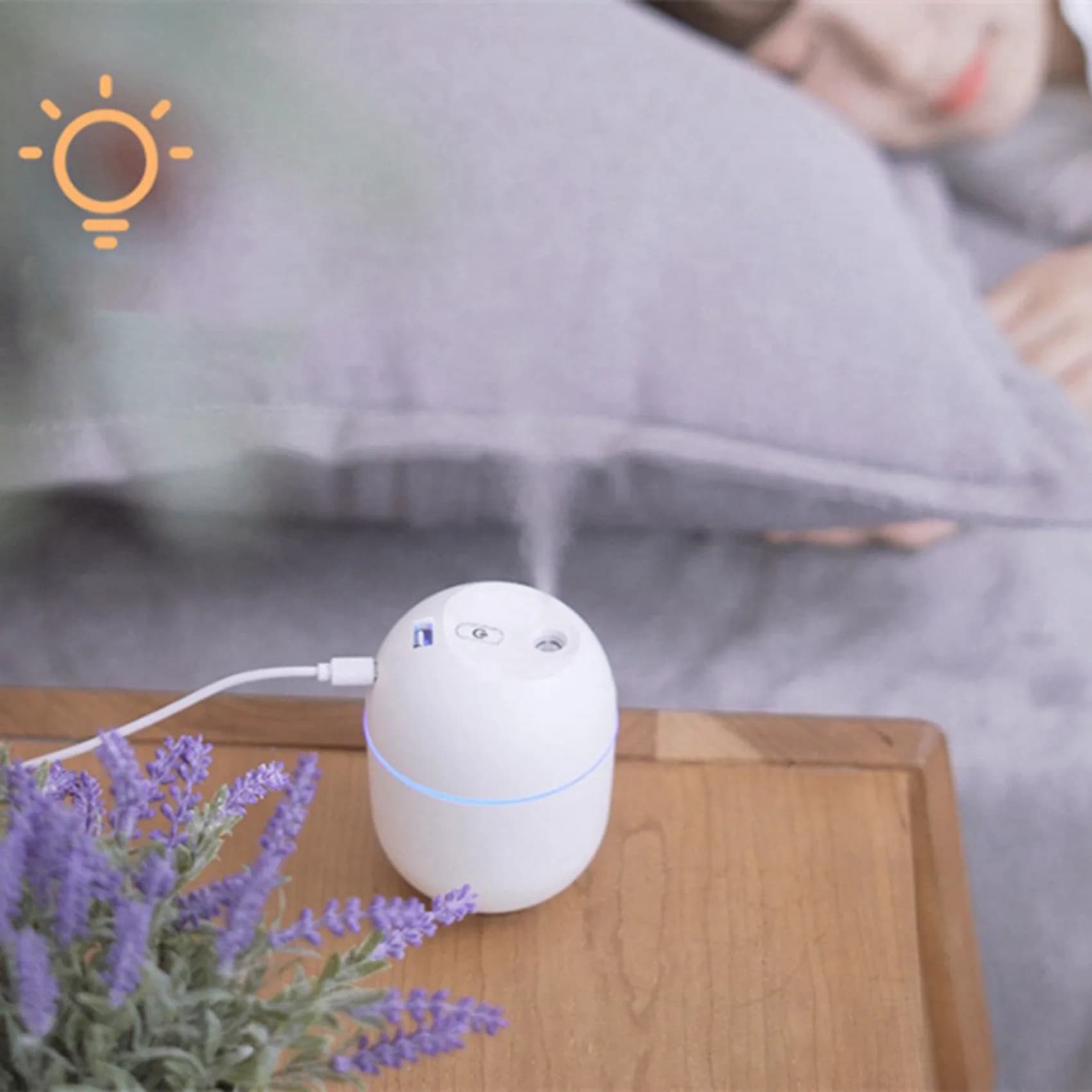 ABBK-2X Umidificatore USB Piccolo 220Ml Mini Diffusore di Nebbia Fredda Portatile Per Camera Da Letto Scrivania Auto Aroma Atomizzatore,Bianco