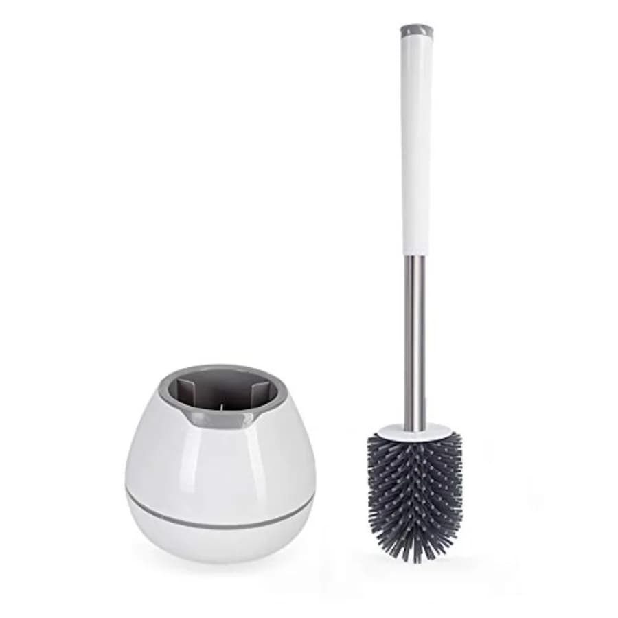 Toilet Brush and Holder Set, Silicone Toilet Bowl Cleaner Brush, Bathroom Cleaning Bowl Kit with Tweezers, Bathroom Accessories