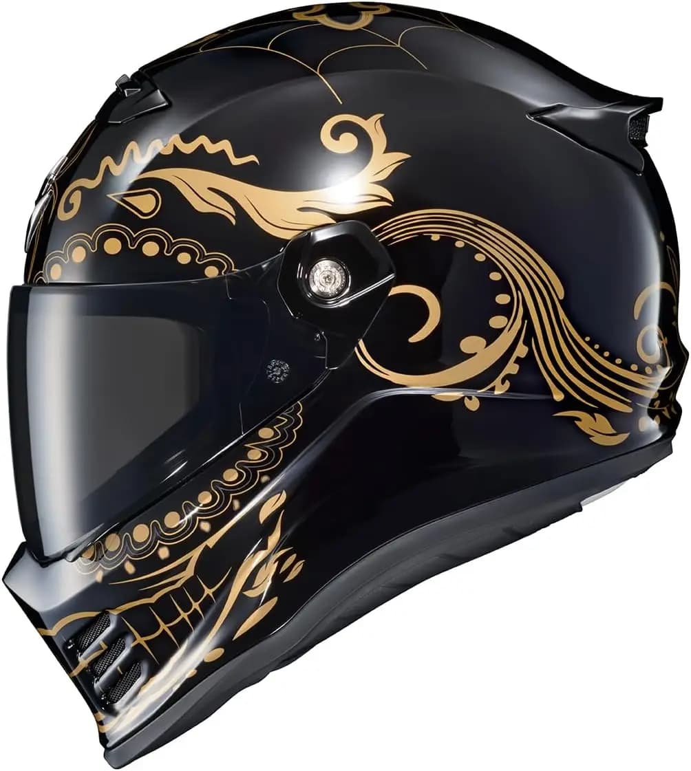 Covert FX Casco moto integrale per adulti Street Fighter Style-Bluetooth Ready Tasche per altoparlanti DOT ECE El Malo (Oro/Gloss Bla