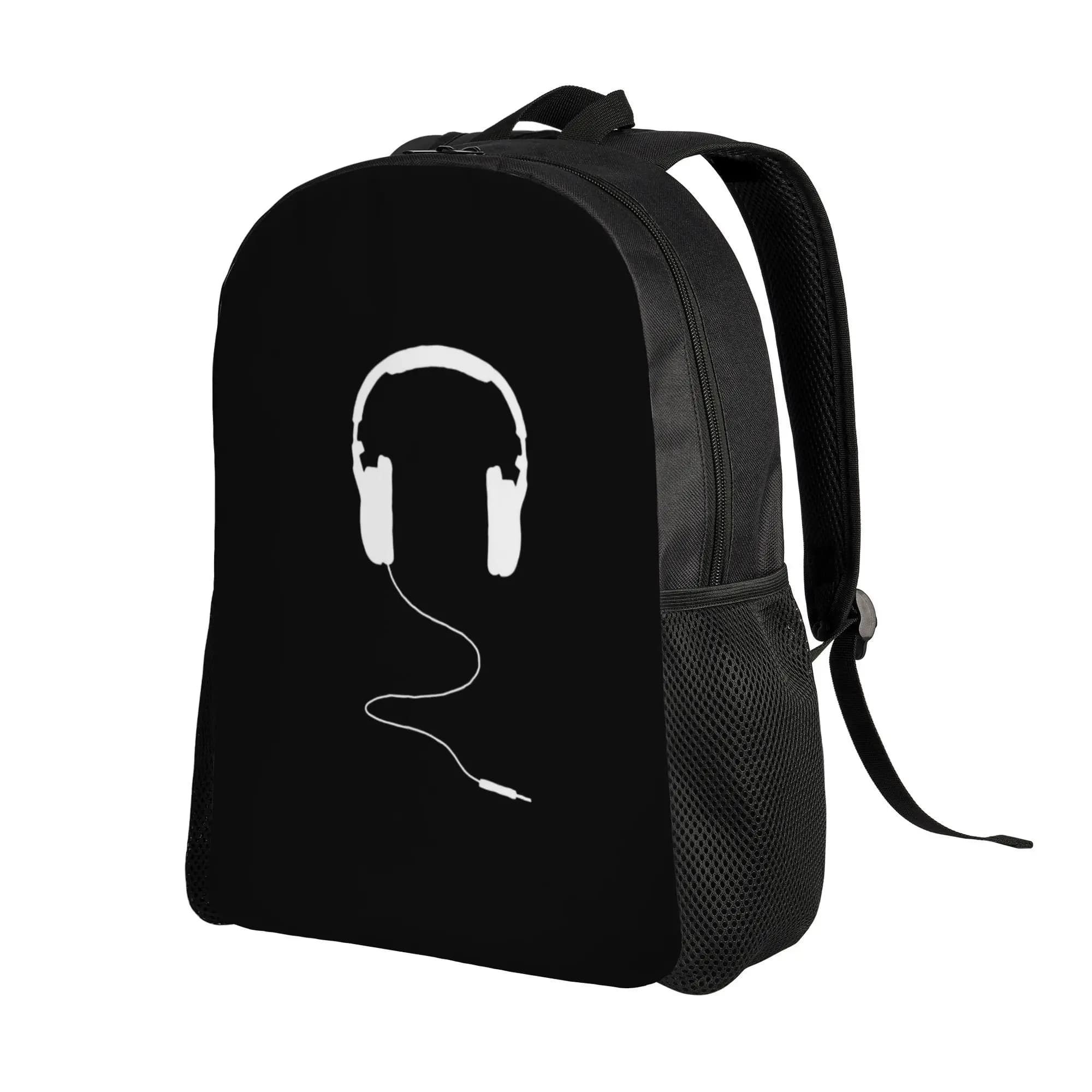 Headphones White Teenagers with Large Capacity Versatile Unisex Fashion Printed Backpack College Style Lightweight Durable Commuting Sports Travel Fashionable