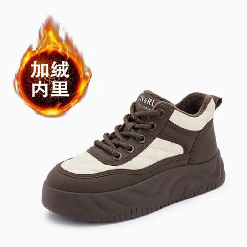 2025 New Brand Genuine Leather Platform Sneakers Women Warm Vulcanized Shoe Ladies Thick Bottom Autumn Winter Plush Casual Shoes