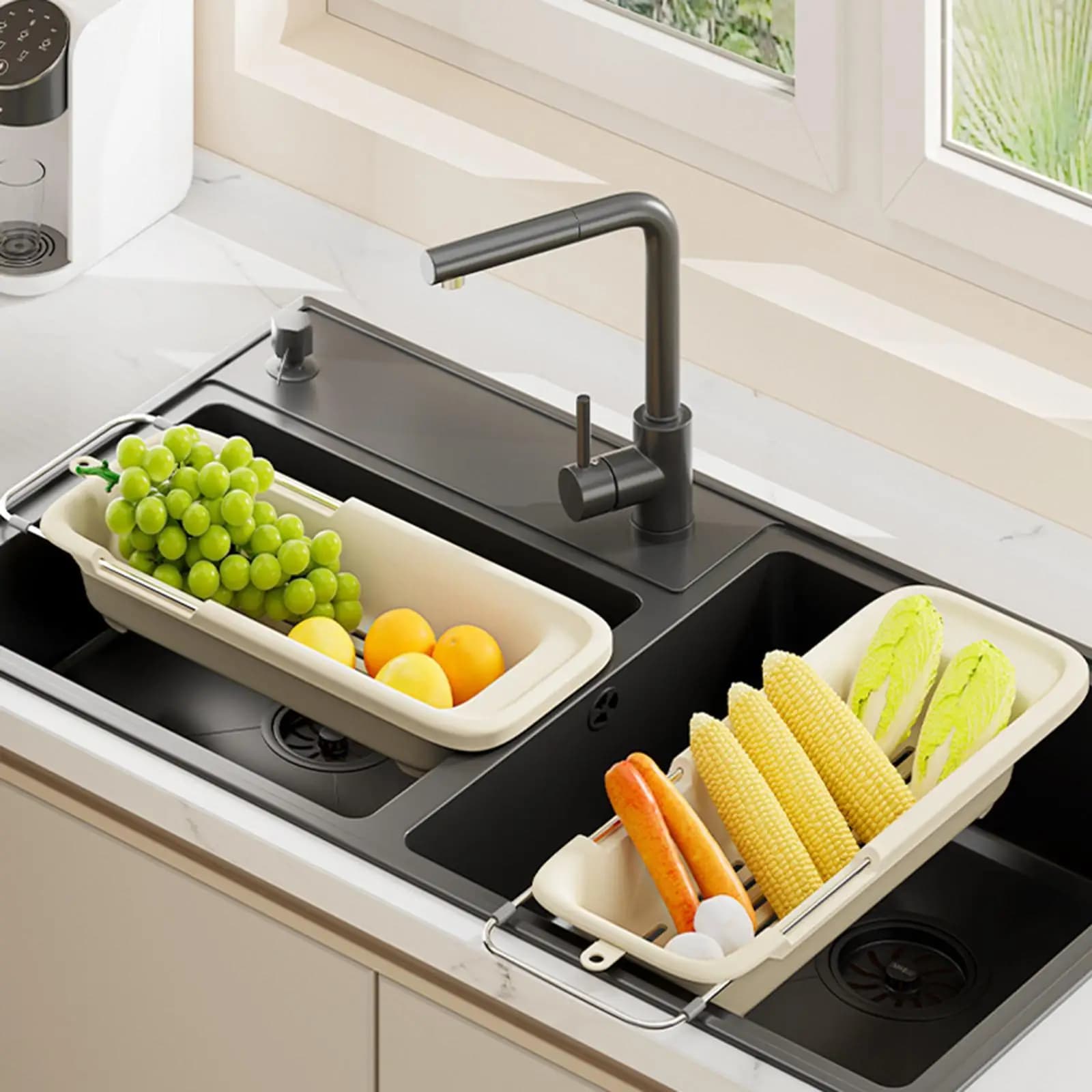 Kitchen Sink Drain Rack Telescopic Kitchen Sink Organizer Drying Rack Drain Basket, Drainer Shelf for Utensils