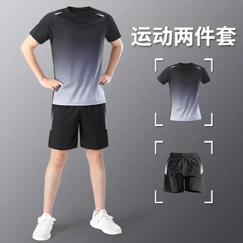 Men's Summer Sports Set Quick Dry Gym Running Suit-Professional Training T-Shirt & Shorts for Badminton & Physical Fitness Tests
