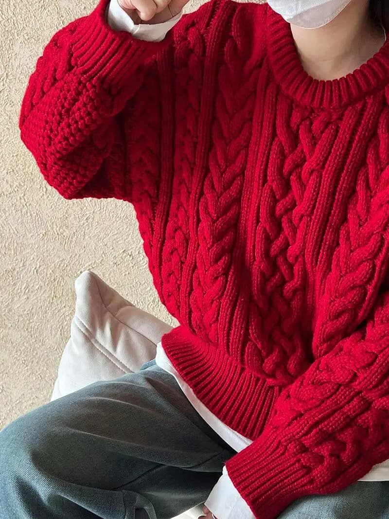 Maglione Lavorato a Maglia a Maniche Lunghe da Donna, Maglieria Invernale a Maglia Grossa, Top Casual Comodo con Scollo Rotondo