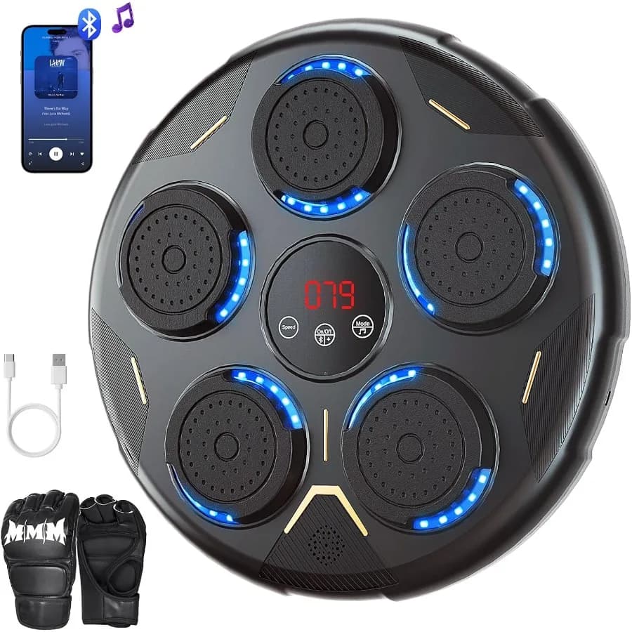 Musical Boxing Machine with Gloves, Bluetooth Smart Boxing Equipment for Family Training, Home Gym, Office Exercise, Gift