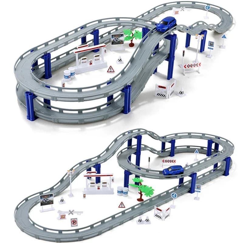 Set da gioco per pista da corsa elettrica ferroviaria Set educativo fai da te Bend flessibile Pista da corsa Trasporto su strada Giocattoli da costruzione per bambini
