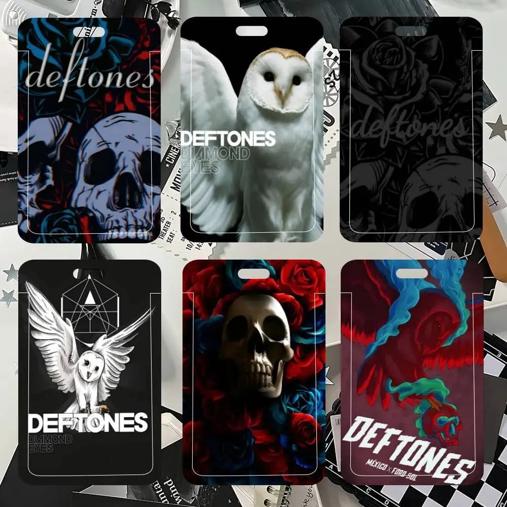 D-Deftones Music Album ID Card Holder Neck Strap Pendant Door Badge Holder Lanyards Keychain Work Credential Case Gift