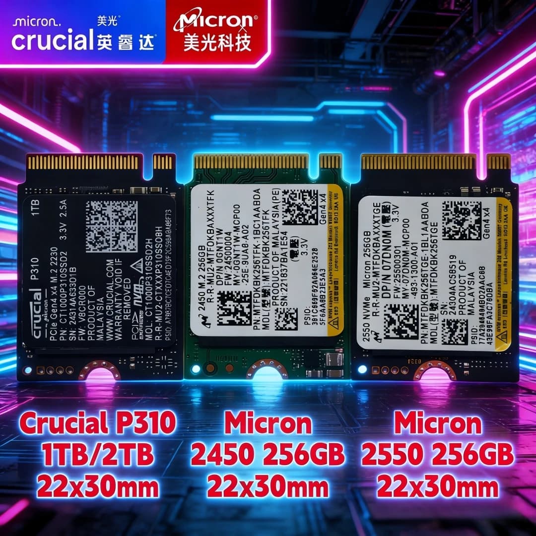 Crucial P310 1TB 2TB e Micron 2450/2550 256GB M.2 2230 NVMe PCIe 4.0x4 SSD compatibile con Steam Deck ASUS ROG Ally MSI Claw
