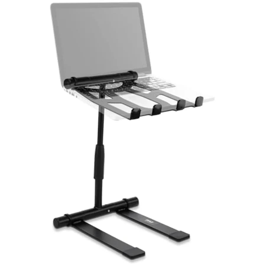 Portable Folding Laptop Stand - Standing Table with Adjustable Angle, Foldable Height and Four Prong Anti-Slip Tray for iPad, T