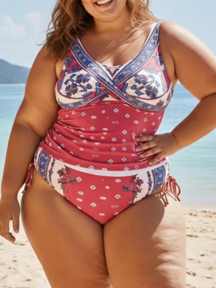 Vzvn Sexy Print Plus Size One Piece Swimsuit Women Beach Vacation Bikinis 2026 New All Season Backless Tight One Piece Swimsuit