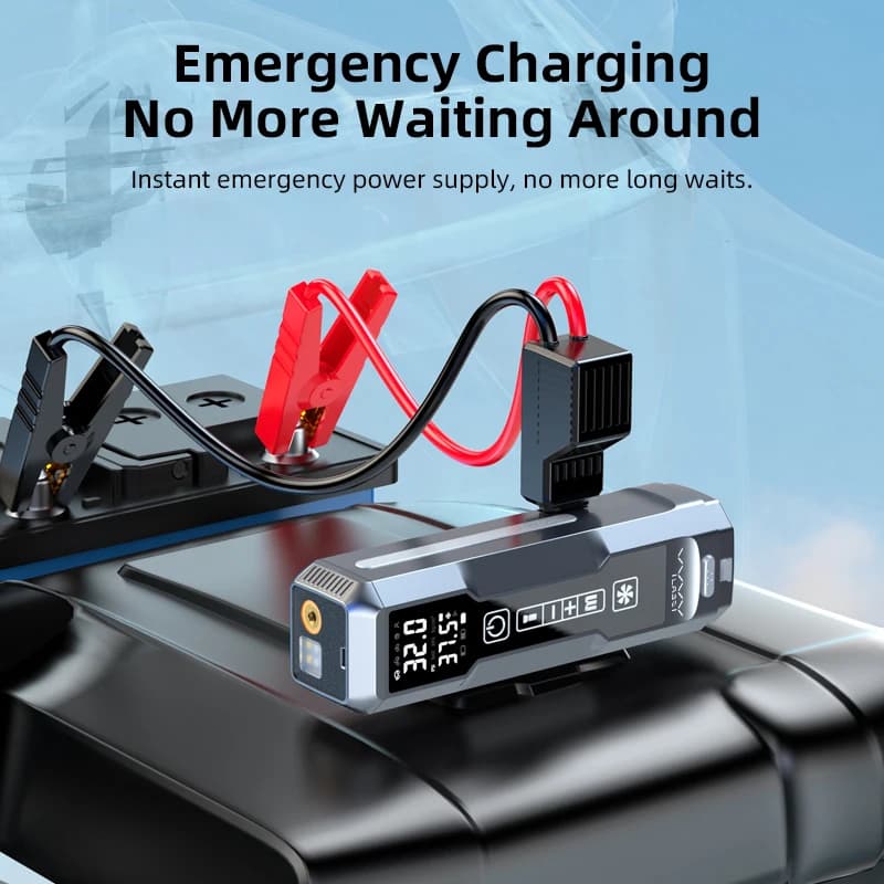 VYVYLABS Pompa Gonfiagomme Ricaricabile 4 in 1 con Luce LED 6000mAh e Avviatore d'Emergenza per Auto 220V/12V