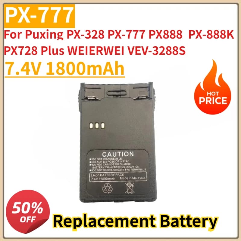 Nuova batteria di ricambio 7.4V 1800mAh per Puxing PX-328 PX888 PX-888K PX-777 PX728 Plus WEIERWEI VEV-3288S Walkie-talkie