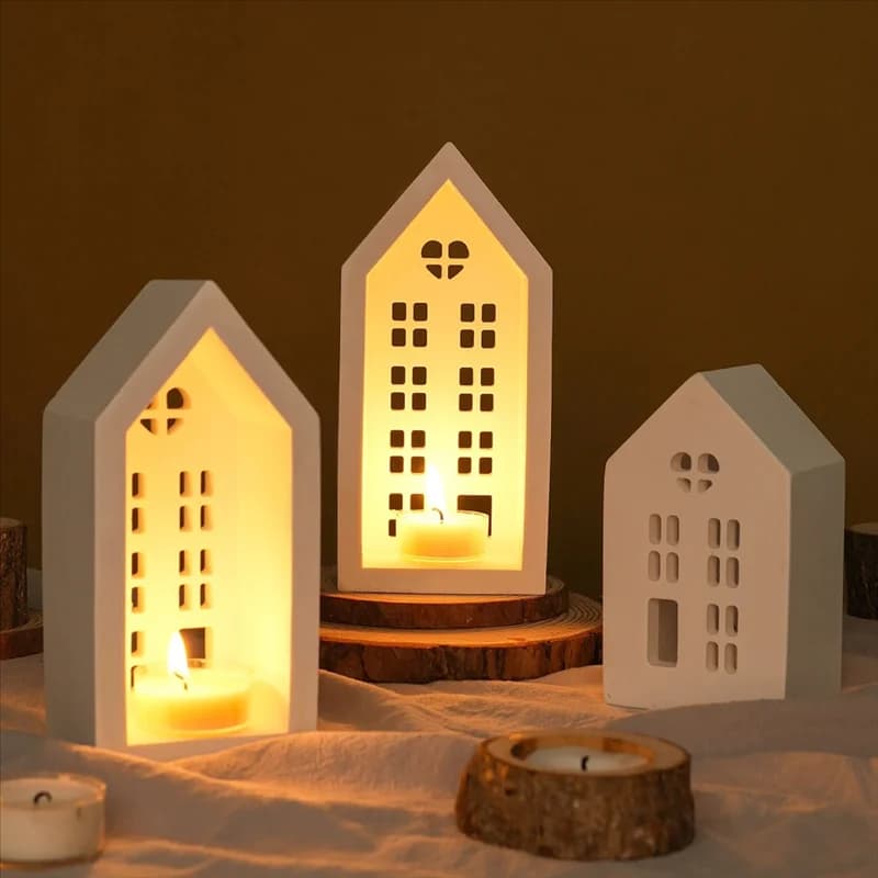 ABYS-Candela per casa Stampo in silicone Case per finestre fatte a mano fai-da-te Stampi per colata artigianale per candeliere in resina di cemento e gesso