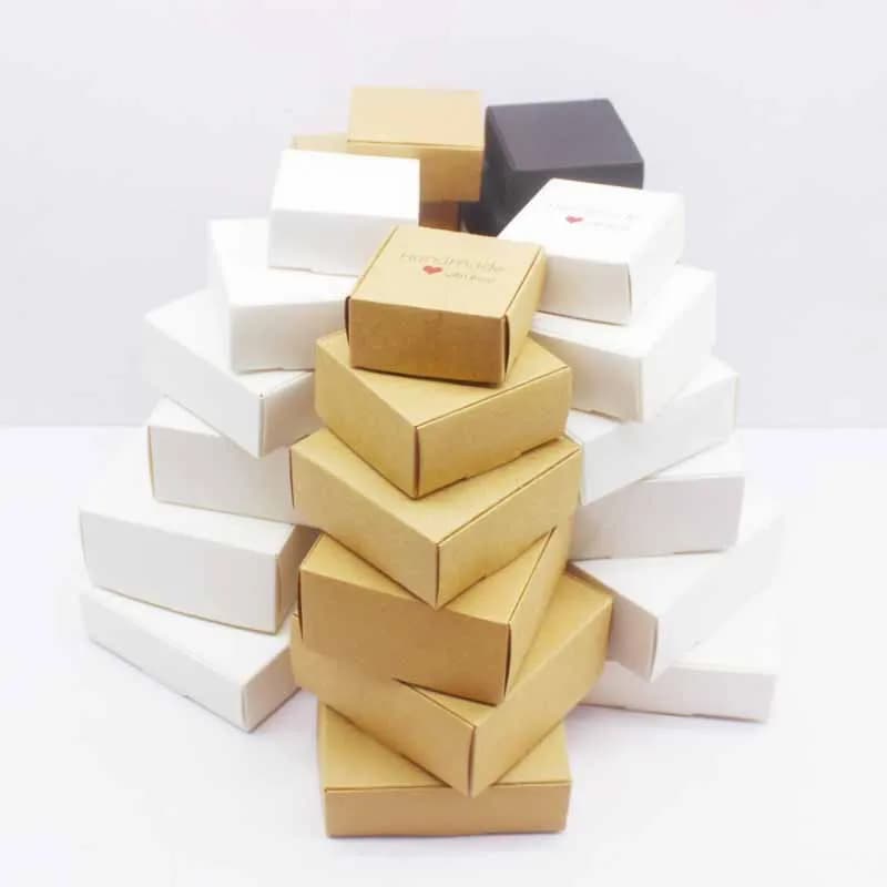 Confezione regalo fatta a mano da 10 pezzi con diverse dimensioni, carta kraft bianca, scatola nera, confezione natalizia, scatola per imballaggio