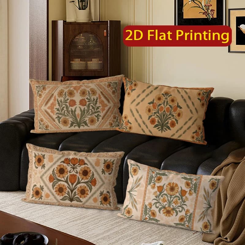 Fodere per cuscini lombari vintage con motivo floreale a girasole, adatte per divano, camera da letto, auto, cuscino rettangolare per schienale
