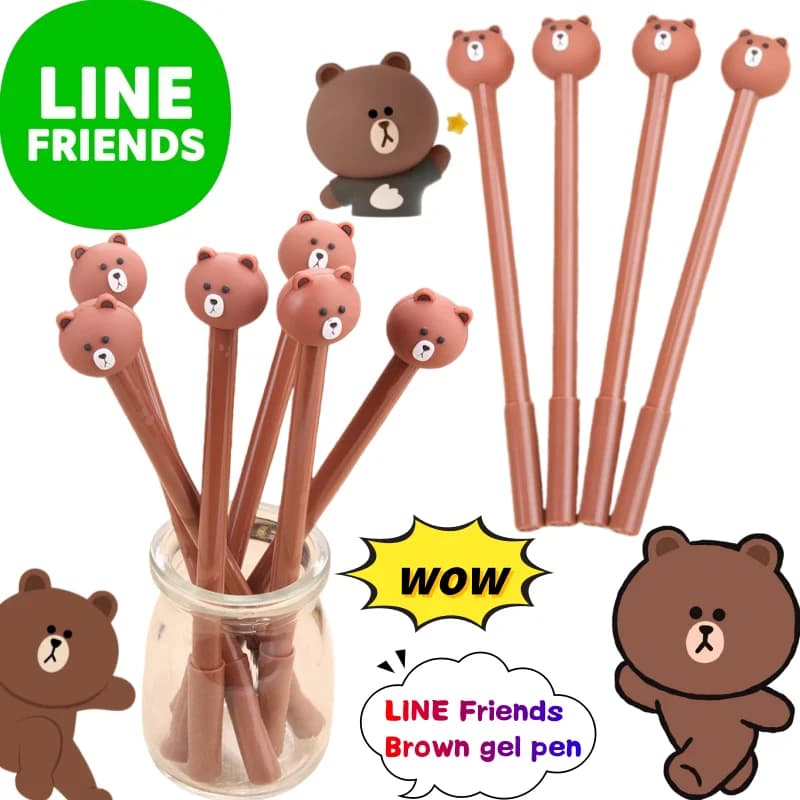 Line Friends Penna gel marrone Creativo Alto valore di colore Animazione Cartone animato Bambola carina Penna per test con pennello per studenti ad asciugatura rapida liscia