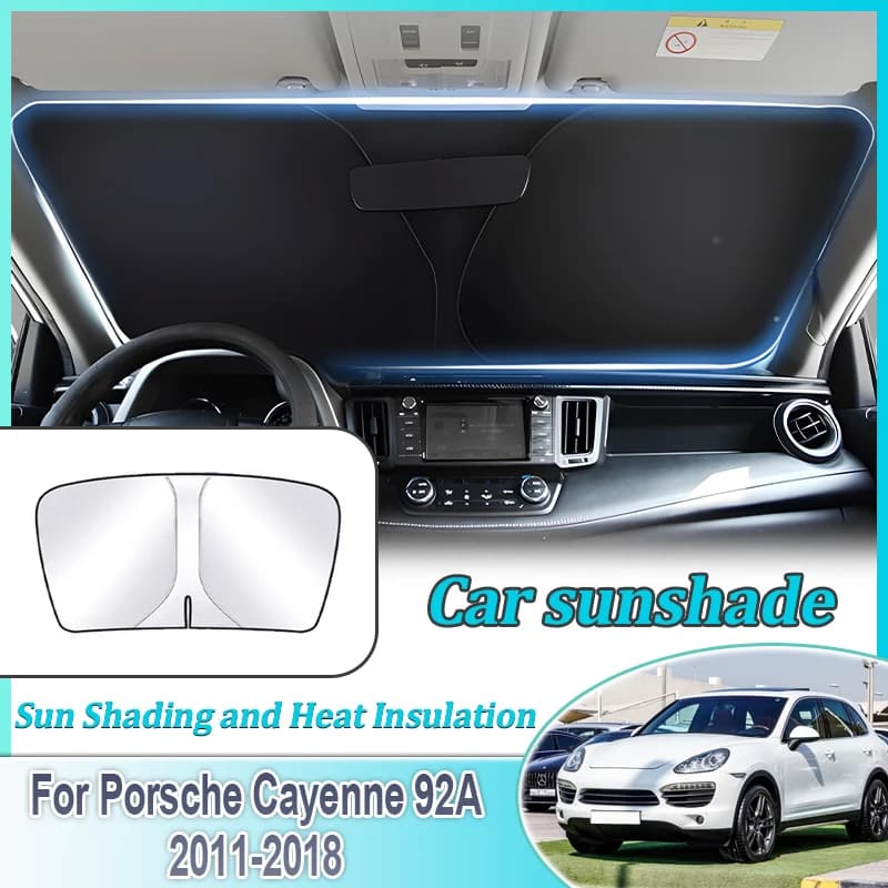 Per Porsche Cayenne 92A E2 2011 2012 2013 ~ 2018 Anti-UV Protezione solare per auto Anello in acciaio Parabrezza anteriore Parasole Accessori auto
