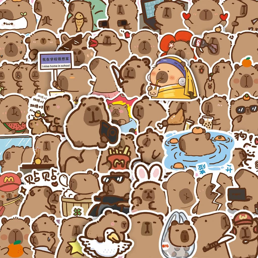 100 adesivi capibara carini - Decalcomanie impermeabili fai-da-te con animali alla moda di alta colore per la decorazione della custodia del telefono (magazio Anime Worlds)