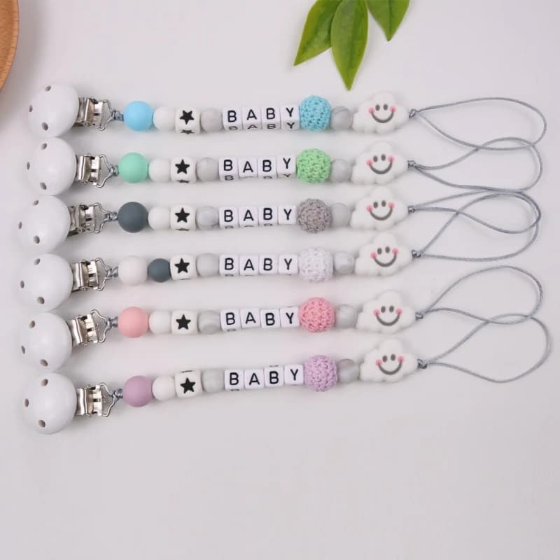 Nome inglese personalizzato fai-da-te Perline in silicone per bambini Ciondolo Clip per ciuccio Catene Porta ciuccio per capezzoli Massaggiagengive Regalo per la doccia del bambino