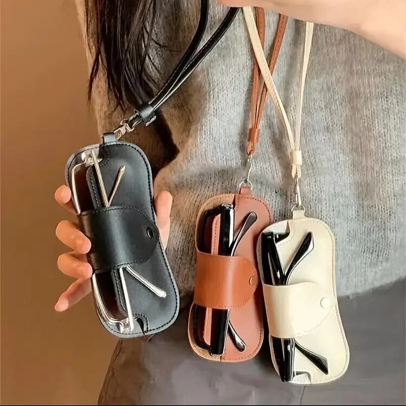 PU Leather Glasses Bag with Lanyard Portable Soft Sunglasses Pouch for Men Women Eyeglass Protective Case