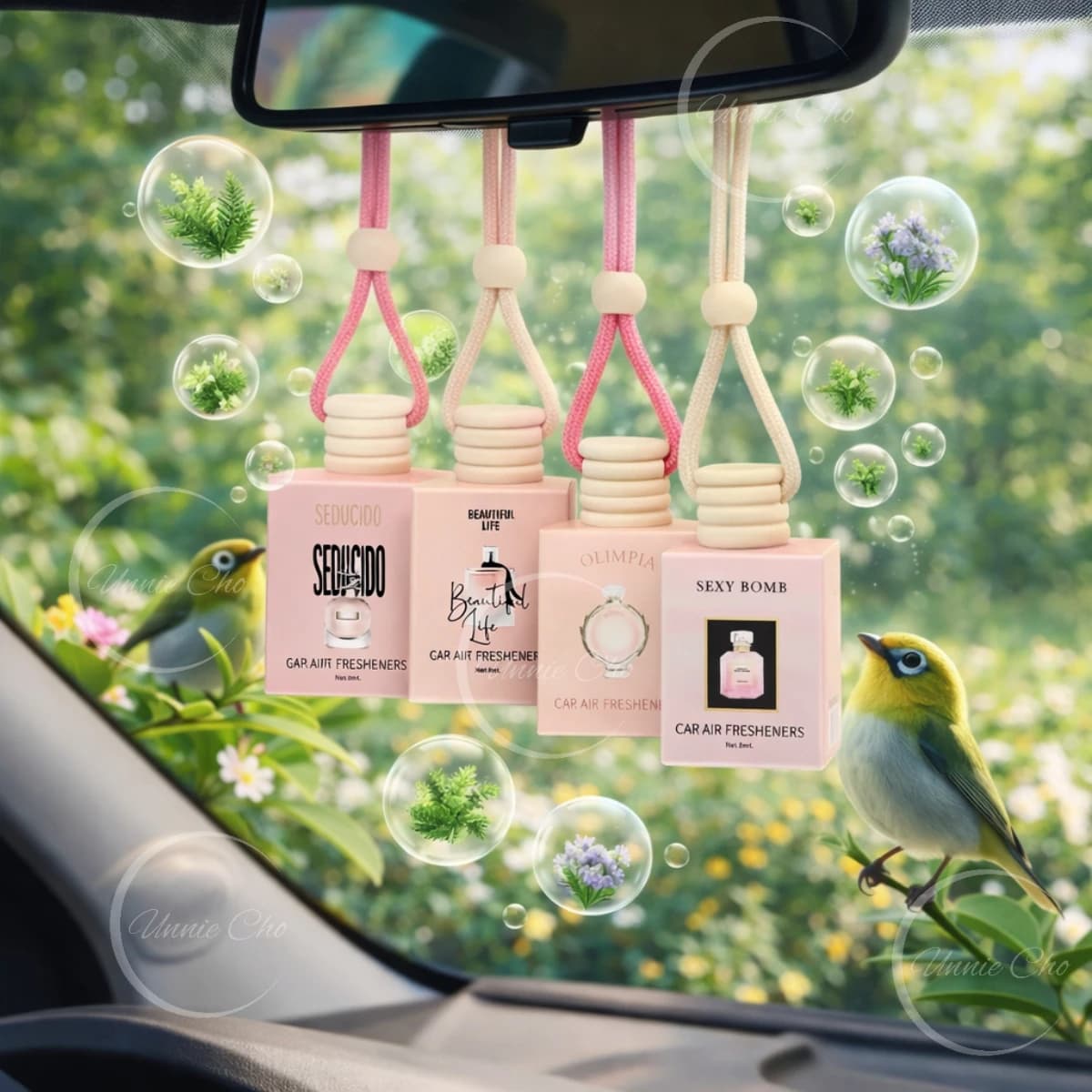 Profumatore per Auto Rosa 8ML, Fragranza Persistente in Bottiglia di Vetro, Deodorante per Interni Auto, Decorazione Femminile, Diffusore di Profumo